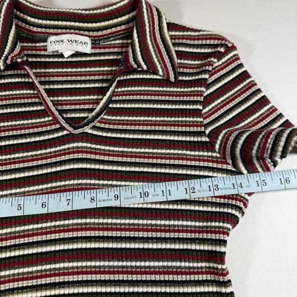 Vintage 90s Cool Wear Mod Striped Slim Ribbed Short Sleeve Polo - Red Wms L - Picture 7 of 9